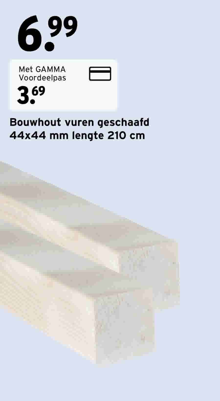 Bouwhout vuren geschaafd 44x44 mm lengte 210 cm van 6,99 voor 3,69