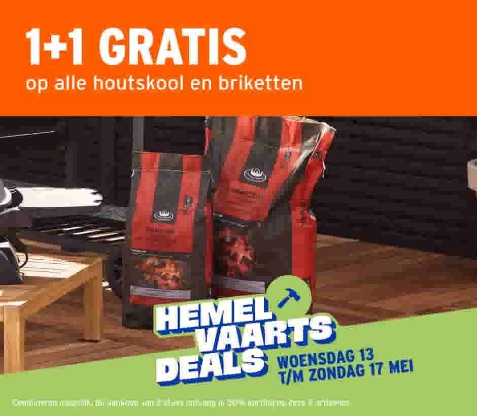  1+1 gratis op alle houtskool en briketten