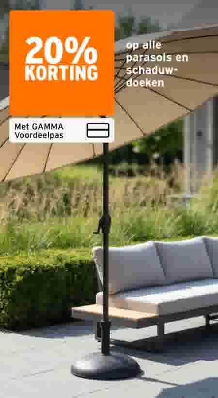 20% korting op alle parasols en schaduwdoeken