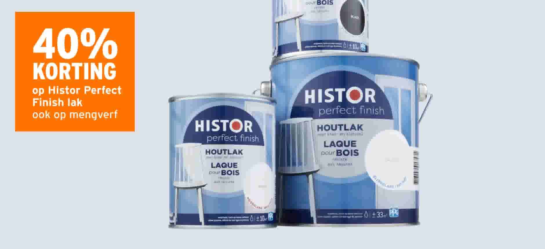 40% op Histor Perfect Finish lak, ook op mengverf
