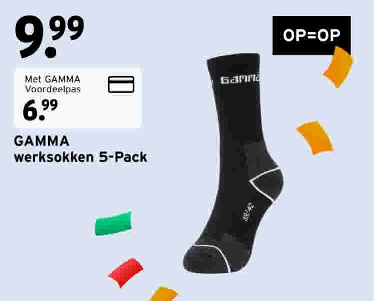 Aanbieding voor GAMMA werksokken, 5-pack, van €9,99 voor €6,99 met GAMMA Voordeelpas.