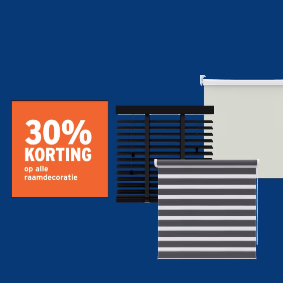 30% korting op alle raamdecoratie