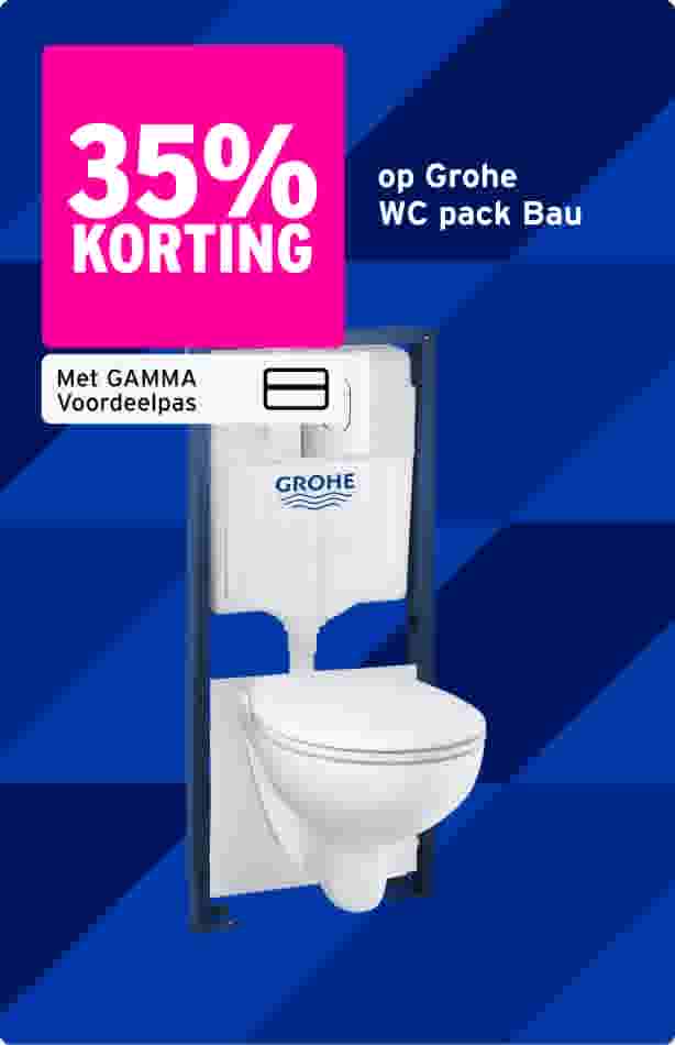 Grohe WC pack Bau met 35% korting, betaalbaar met GAMMA Voordeelpas, op blauwe achtergrond