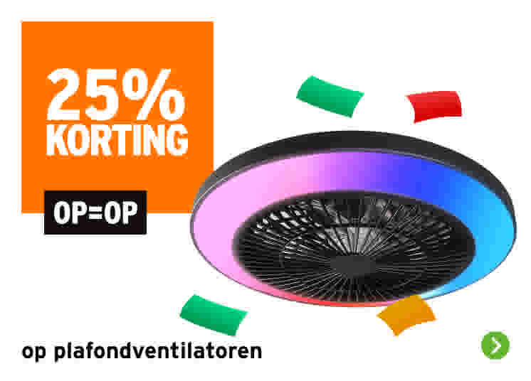 25% korting op alle plafondventilatoren