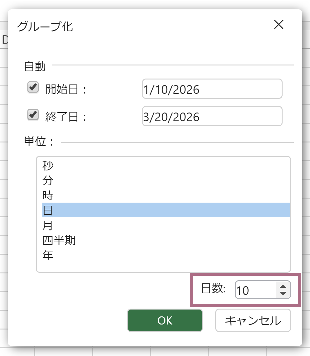 任意の日数でのグループ化