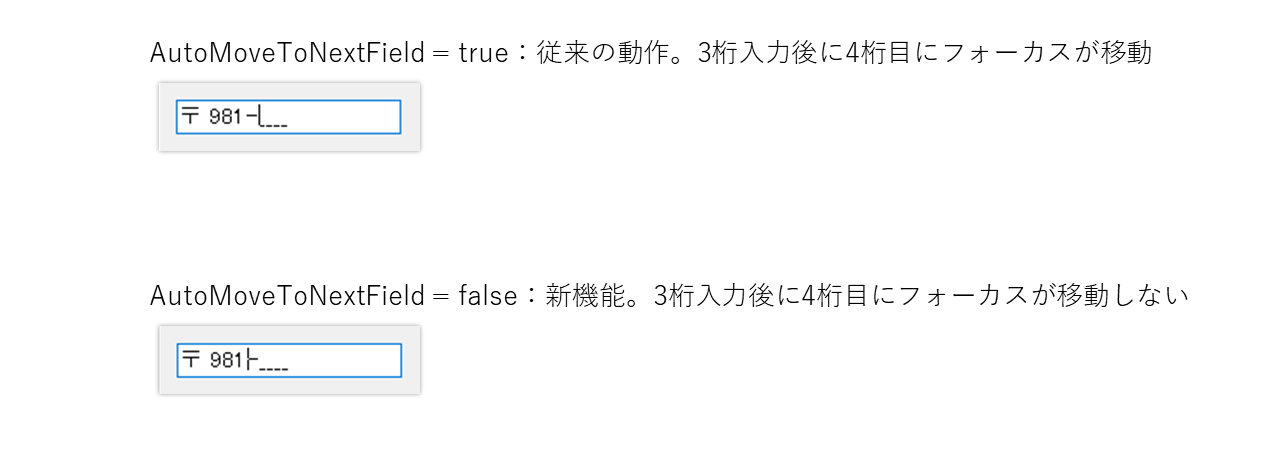 次フィールドの自動フォーカスを禁止