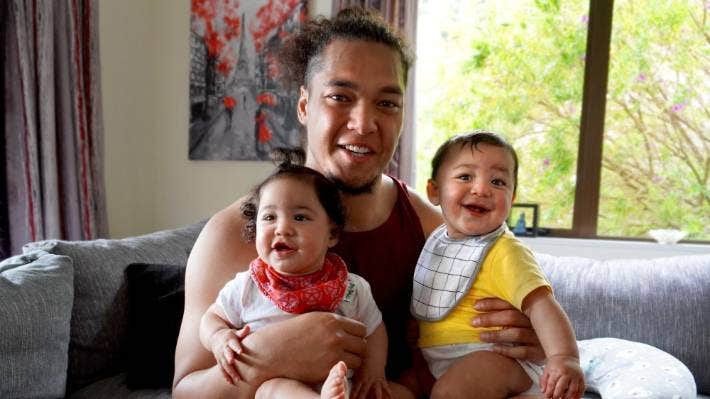 Chiefs rugby lock Naitoa Ah Kuoi, pictured with twins, Rylee and Reegan, is passionate about healthy eating.