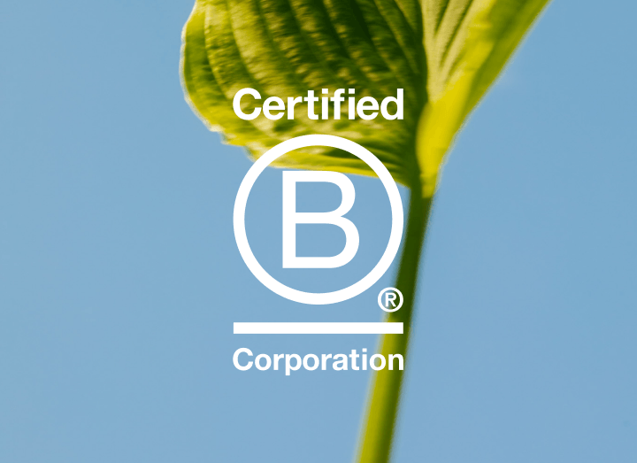 Certified B Corporation logo on a green leaf
