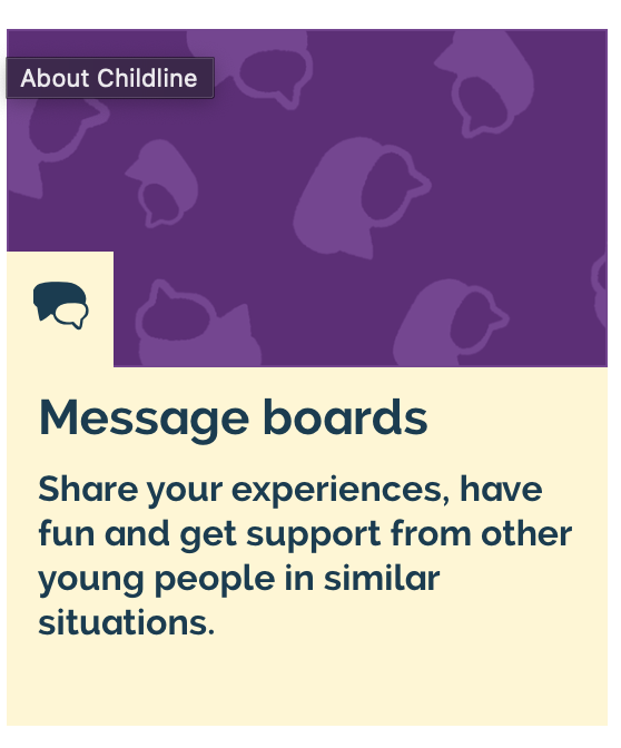Image of Childline’s message boards advert