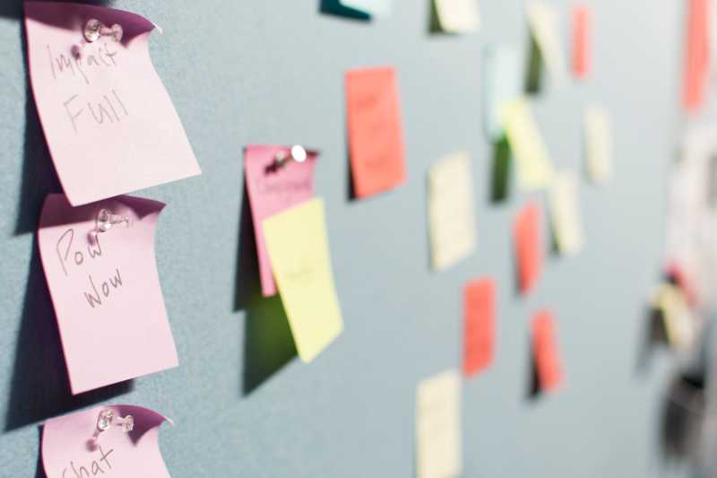 Image of colourful post it notes on a wall
