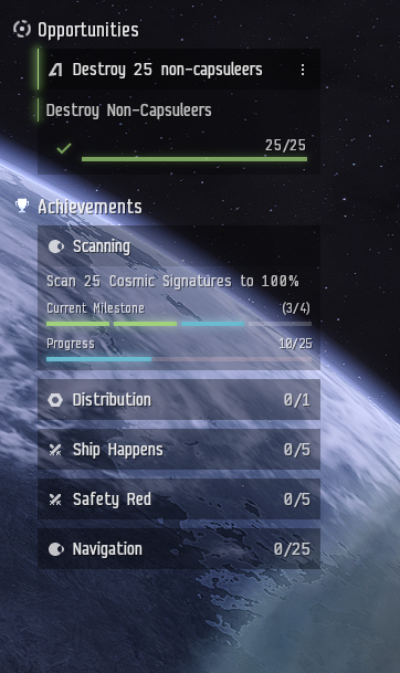 Achievements info panel