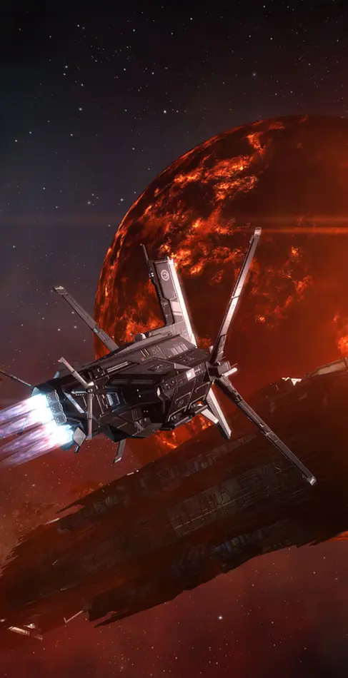 Space Game - A spaceship flying close to a sun