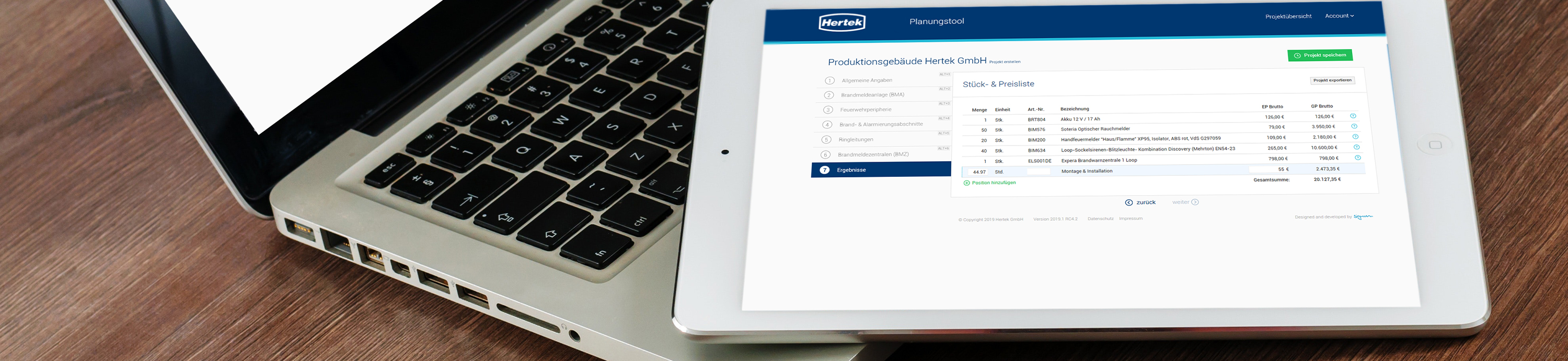 Das Planungstool unterstützt Sie bei Ihrer Kalkulation und liefert eine Übersicht sämtlicher Artikel die für das Projekt benötigt werden