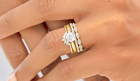 Yellow Gold Solitaire and Wedding Bands