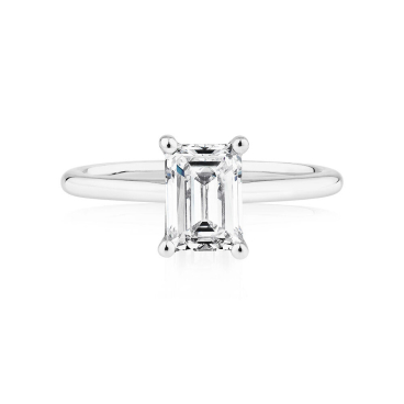 emerald cut diamond solitaire engagement ring in white gold