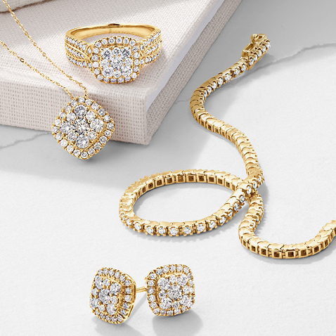 Full set of yellow gold diamond jewellery