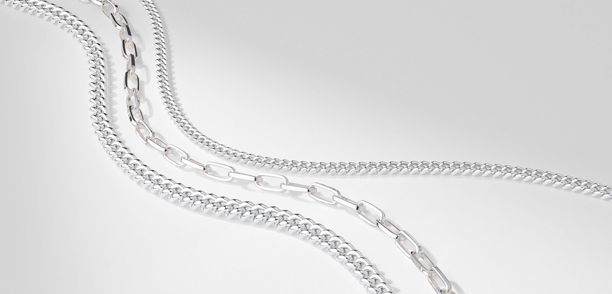 Flatlay of 925 sterling silver chains