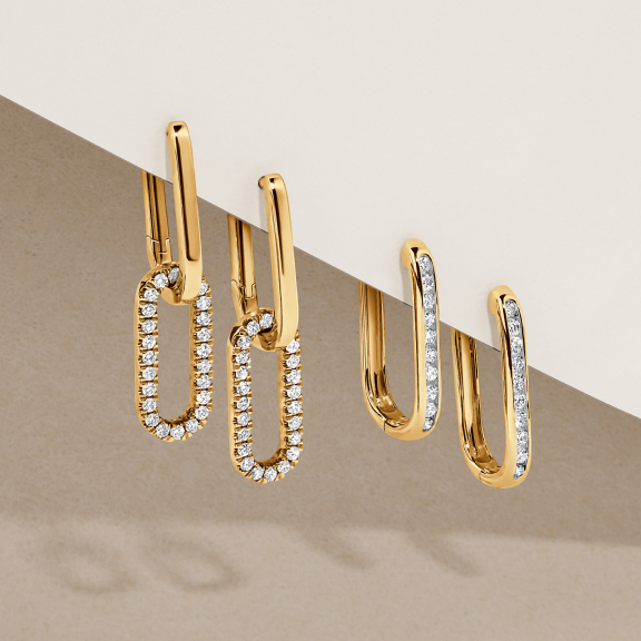 Diamond & gold paperclip earrings