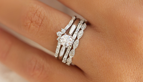 White Gold Solitaire and Bridal Rings