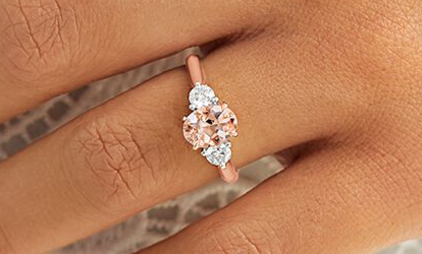 Morganite with 0.08 CT. T.W. Diamond Halo Cocktail Ring in 14K Rose Gold -  Sam's Club