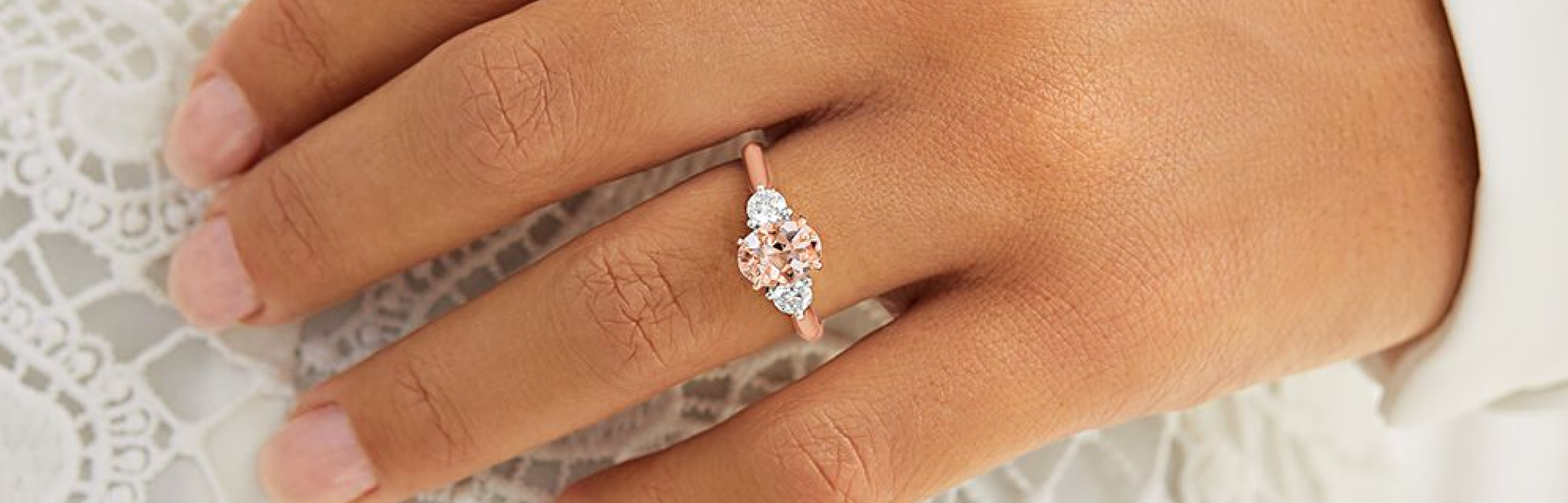 diamond and morganite engagement ring in rose gold