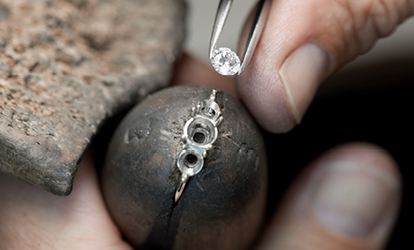 Three stone ring being made