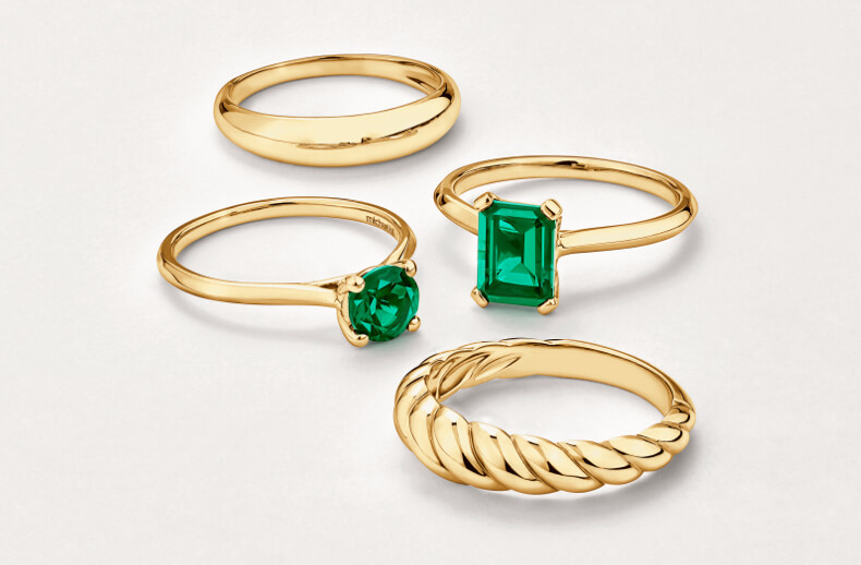 Gold jewellery with emerald birthstone