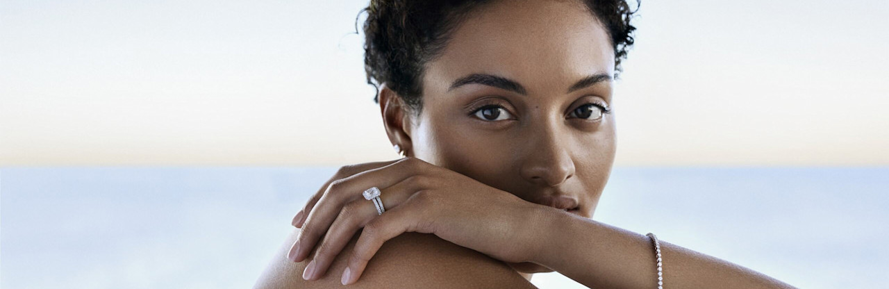 A bride wearing Michael Hill diamond jewellery