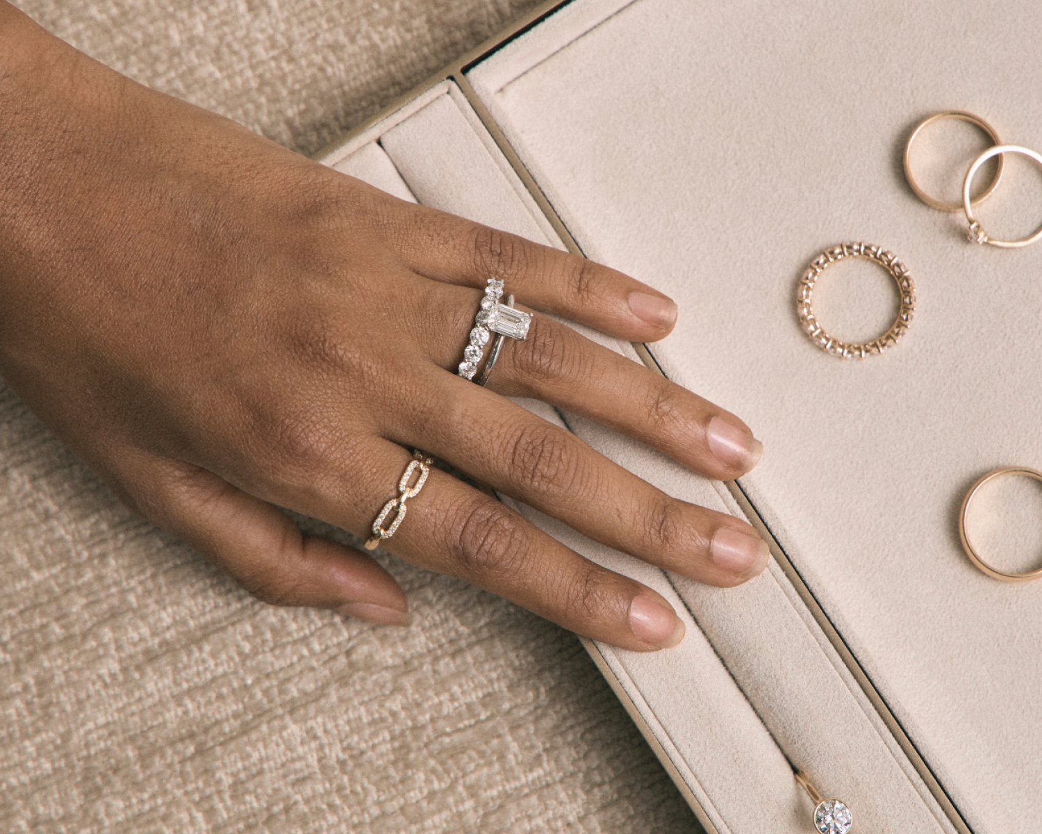 Engagement Rings being tried on