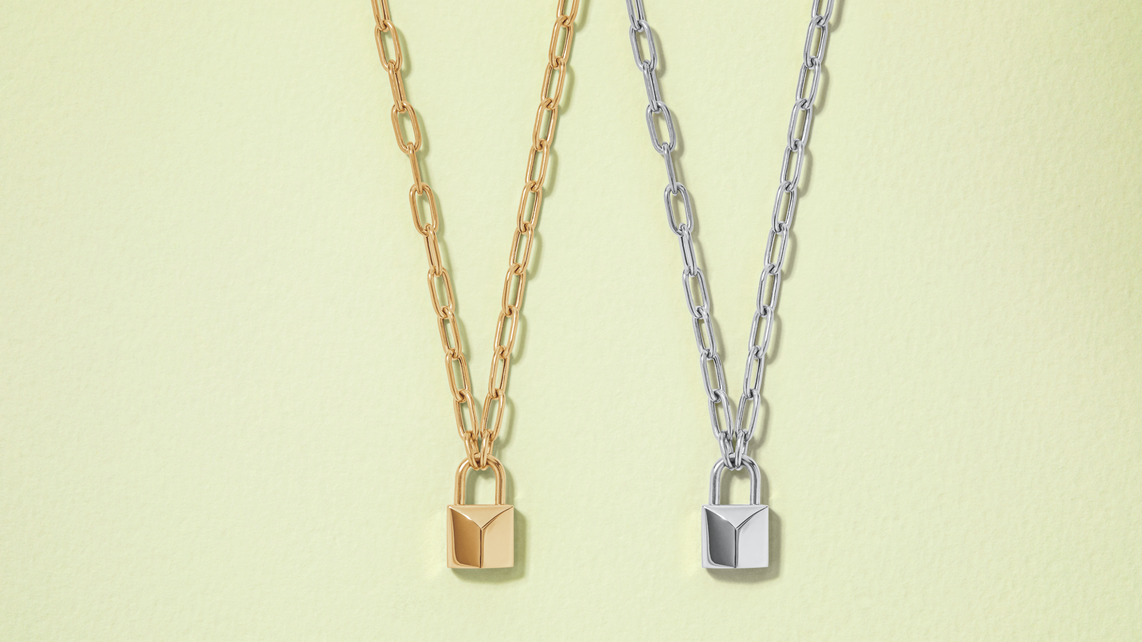 yellow gold lock necklace matching sterling silver lock necklace