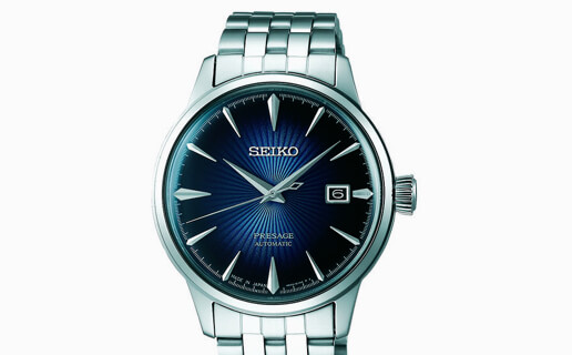 Silver Seiko Watch With Blue Face