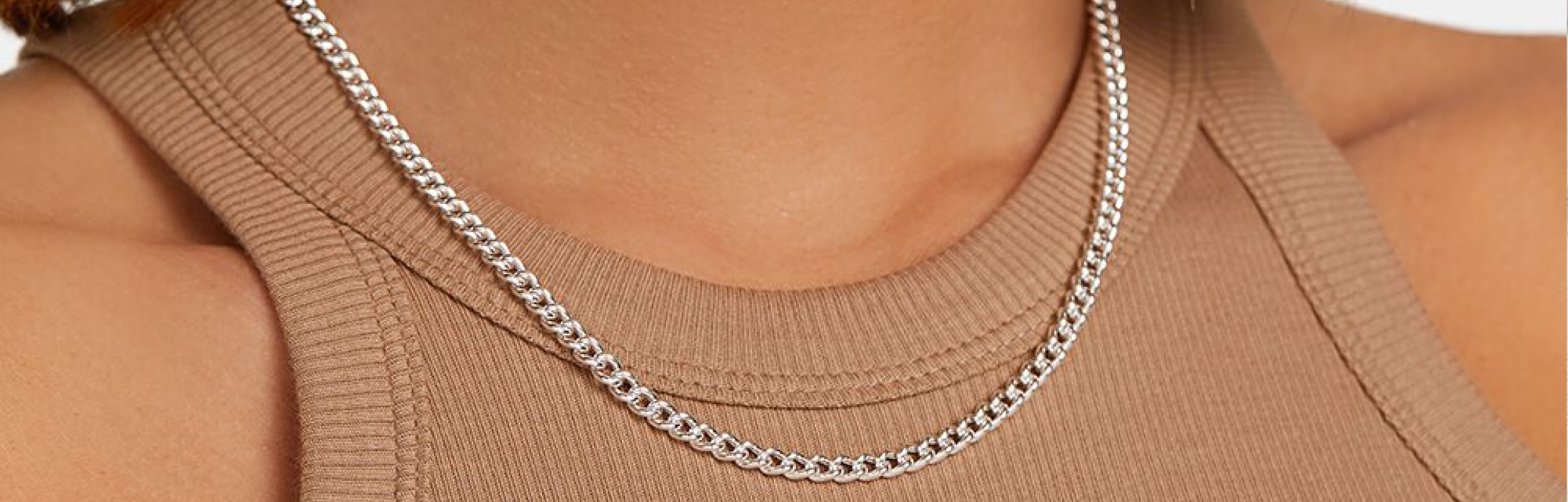 sterling silver curb chain necklace on woman
