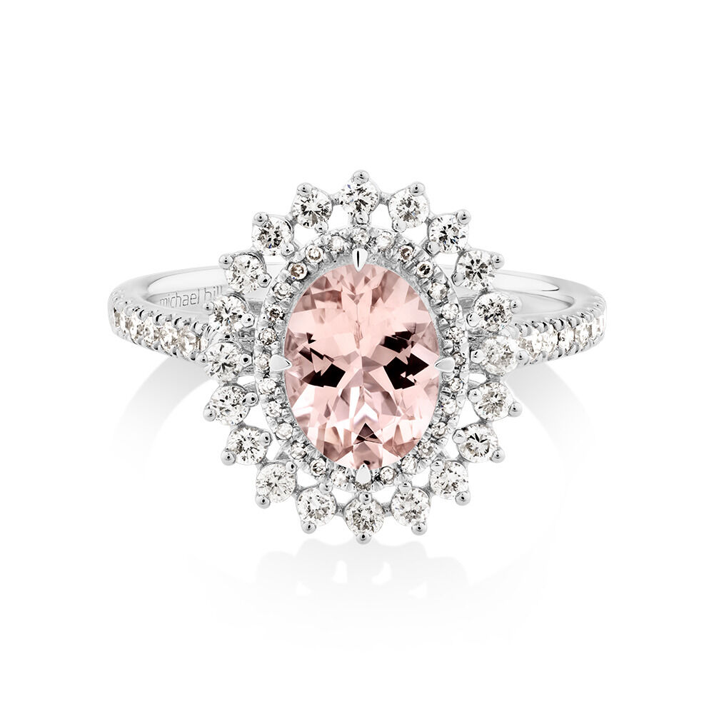 Sir Michael Hill Designer Marquise Engagement Ring with Morganite & 0.50  Carat TW of Diamonds in 18kt White Gold