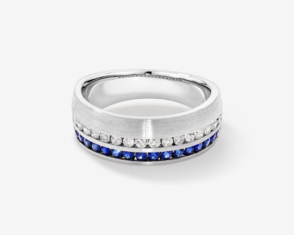 White Gold Diamond and Blue Sapphire Wedding Band