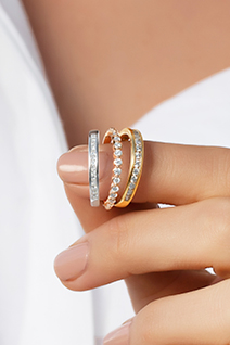 Silver, rose gold and gold diamond rings