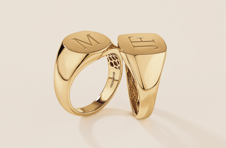 engraved yellow gold signet ring