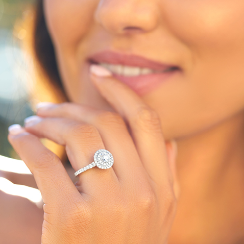 Woman wearing engagement ring