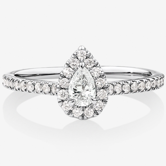 pear halo engagement ring in white gold