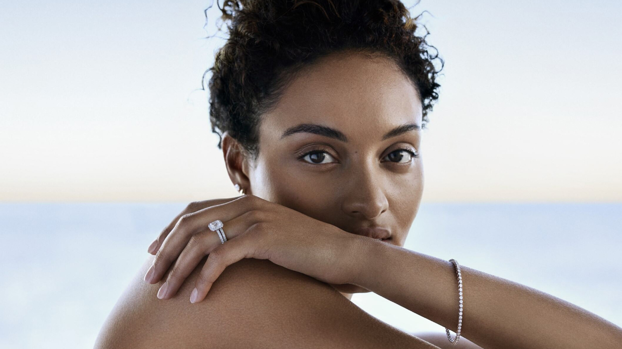 A bride wearing Michael Hill diamond jewellery