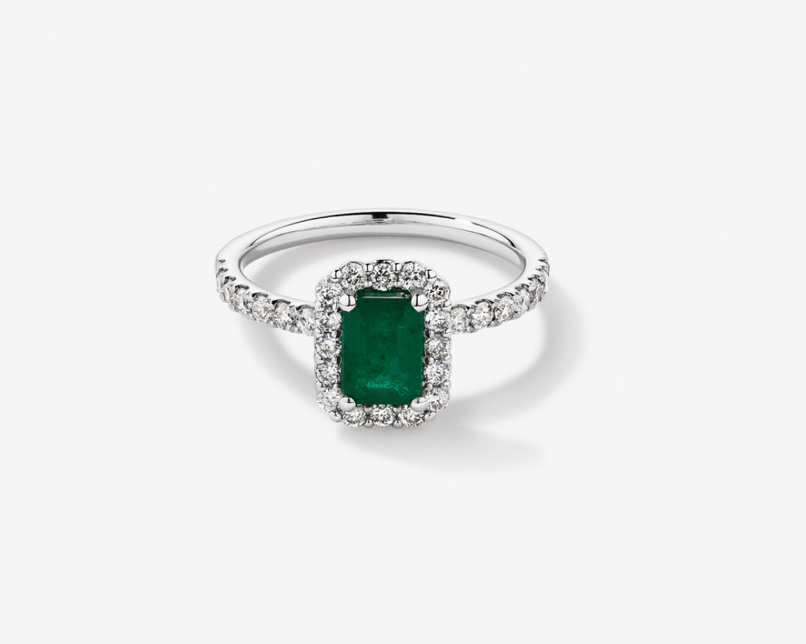 emerald cut diamond solitaire engagement ring in white gold
