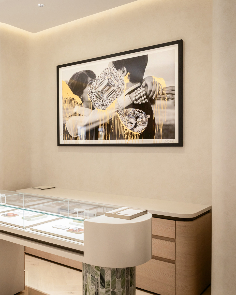 Bespoke artwork by Dina Broadhurst in the Michael Hil Chadstone flagship