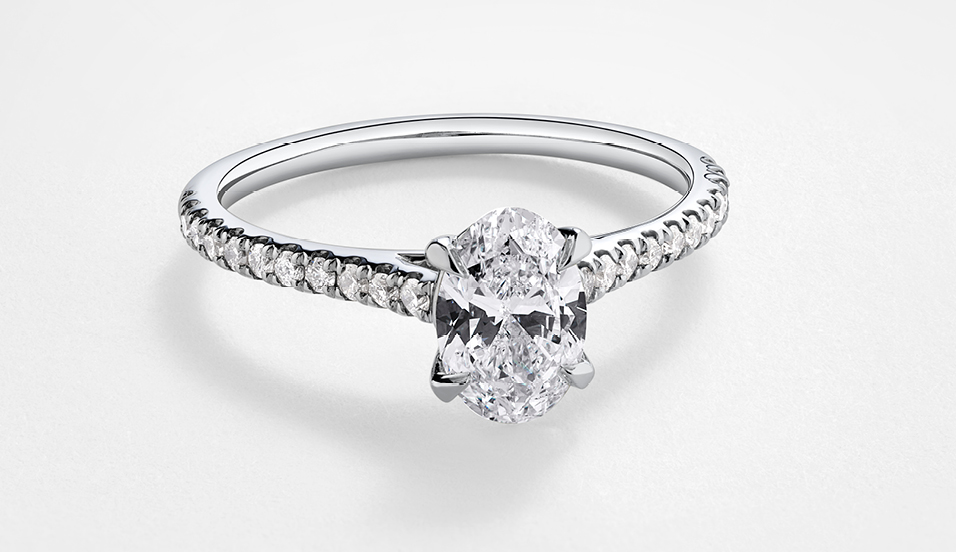 Oval Solitaire Engagement Ring with 1.12ct TW of Diamonds in 14ct White Gold