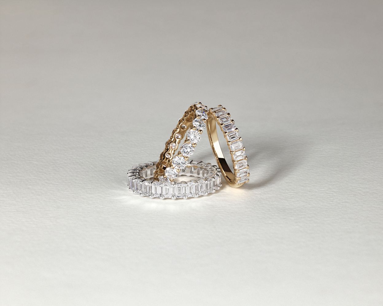 Flat lay of 3 eternity bands 