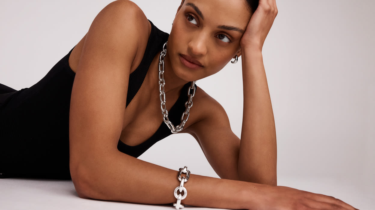 Woman wearing sterling silver Michael Hill pieces
