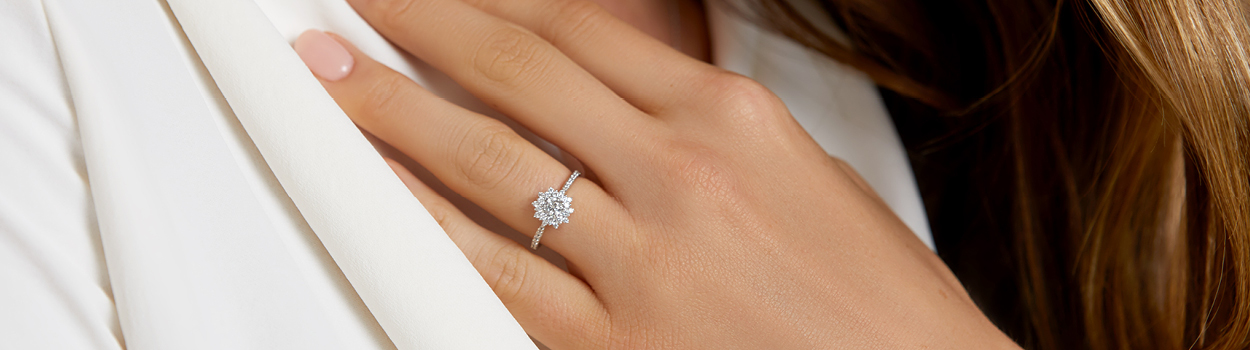 cluster engagement ring in white gold