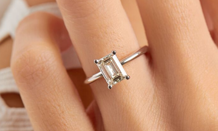 SHAI-LE - 4 Carat Emerald Cut Three Stone Diamond Engagement Ring 18k Gold  - Kosher Diamonds
