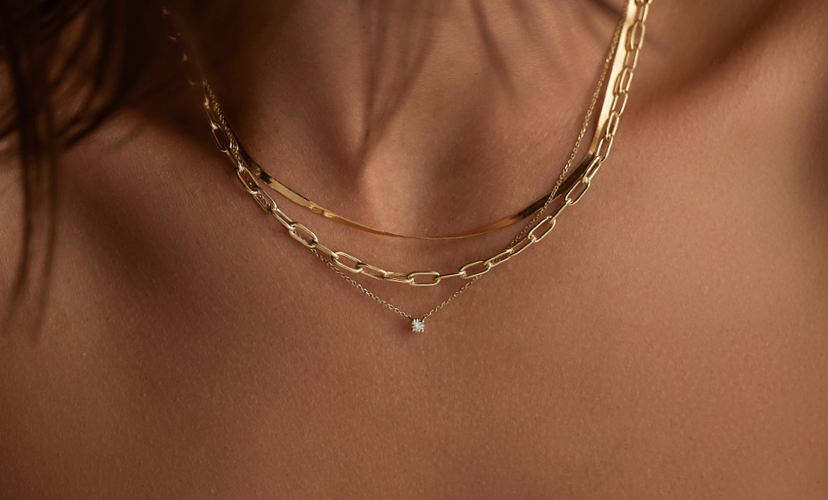 Gold necklace with hot sale diamond stud