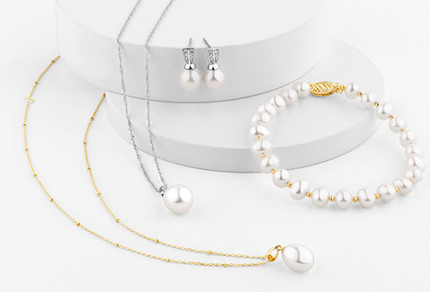 Gold Pearl Drop Pendant, Silver Pearl Drop Pendant, Pearl Drop Stud Earrings and Gold Pearl Bracelets 