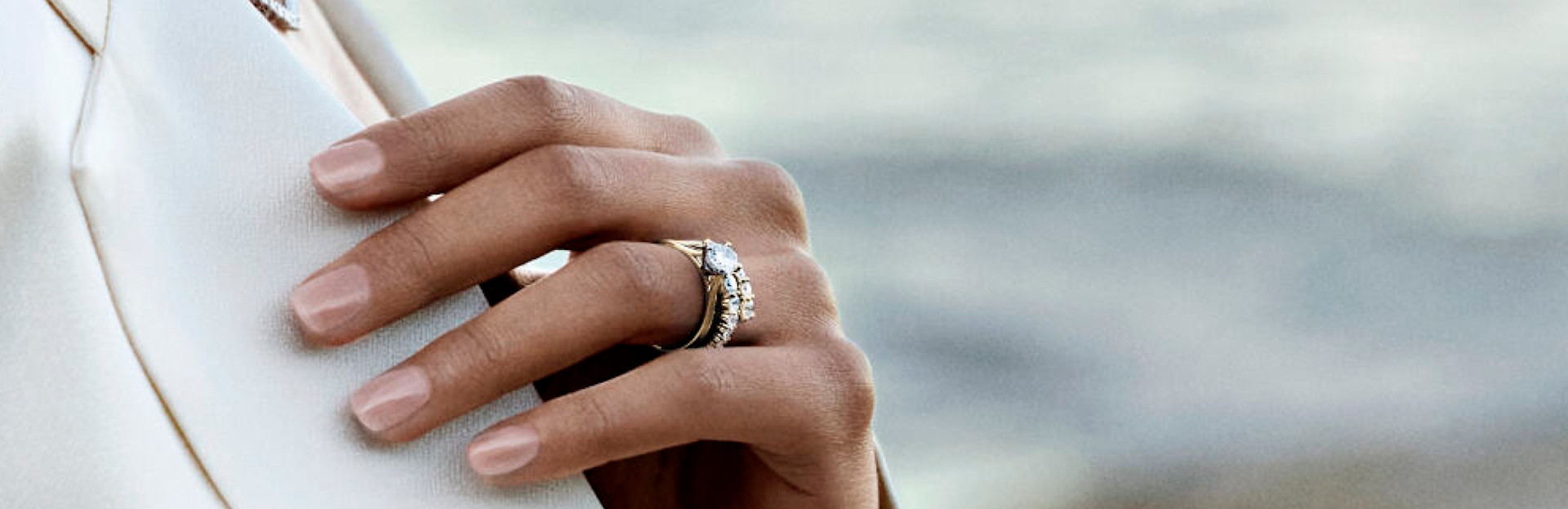  Black & White image of a bride wearing engagement and wedding bands