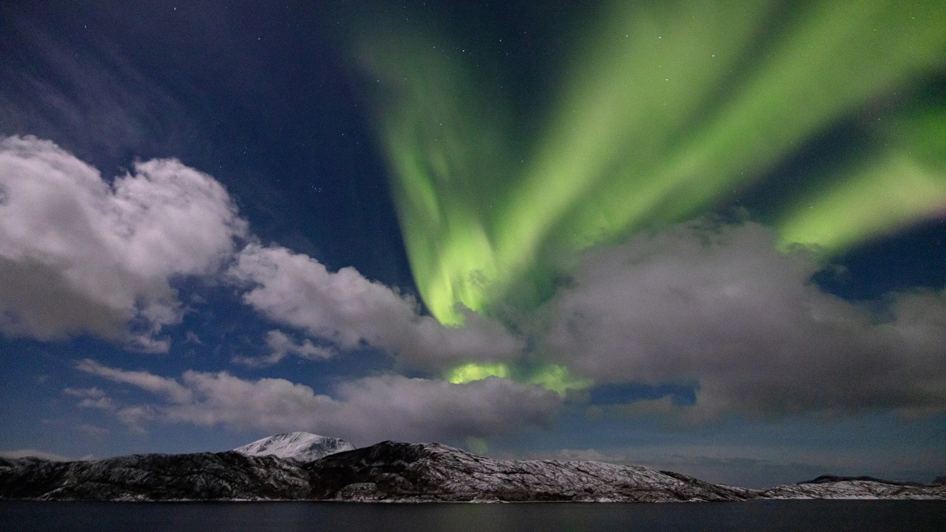 Northern lights seen from on board MS Maud, Norway.